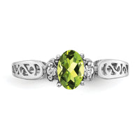14k White Gold 6x4mm Oval Peridot AA Diamond ring-X9735PE/AA