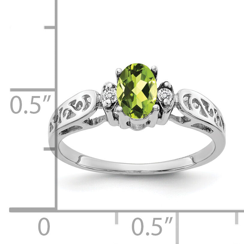 14k White Gold 6x4mm Oval Peridot AA Diamond ring-X9735PE/AA