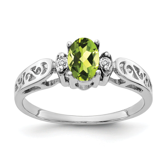 14k White Gold 6x4mm Oval Peridot AA Diamond ring-X9735PE/AA