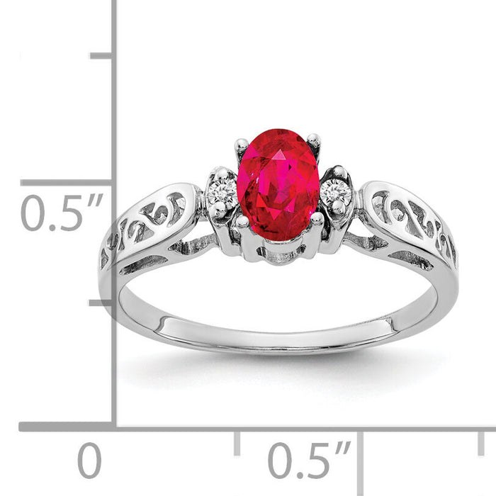 14k White Gold 6x4mm Oval Ruby AA Diamond ring-X9735R/AA