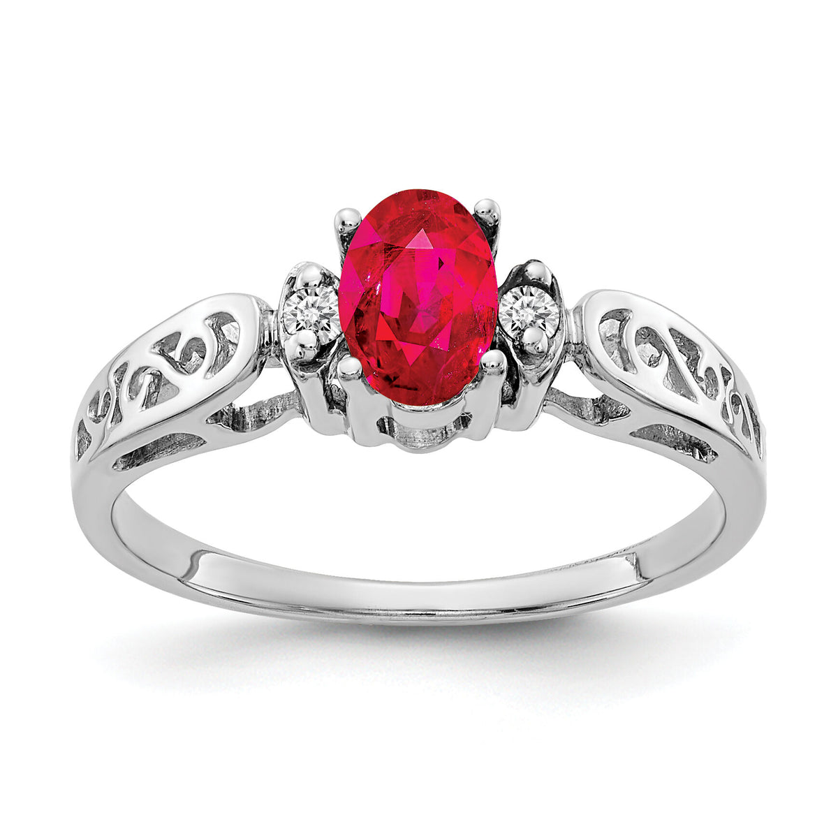 14k White Gold 6x4mm Oval Ruby AA Diamond ring-X9735R/AA