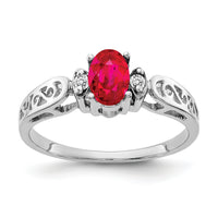 14k White Gold 6x4mm Oval Ruby AA Diamond ring-X9735R/AA