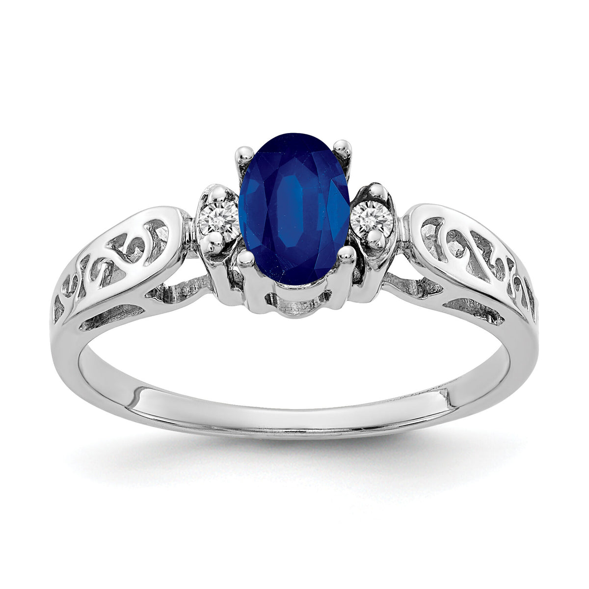 14k White Gold 6x4mm Oval Sapphire AA Diamond ring-X9735S/AA