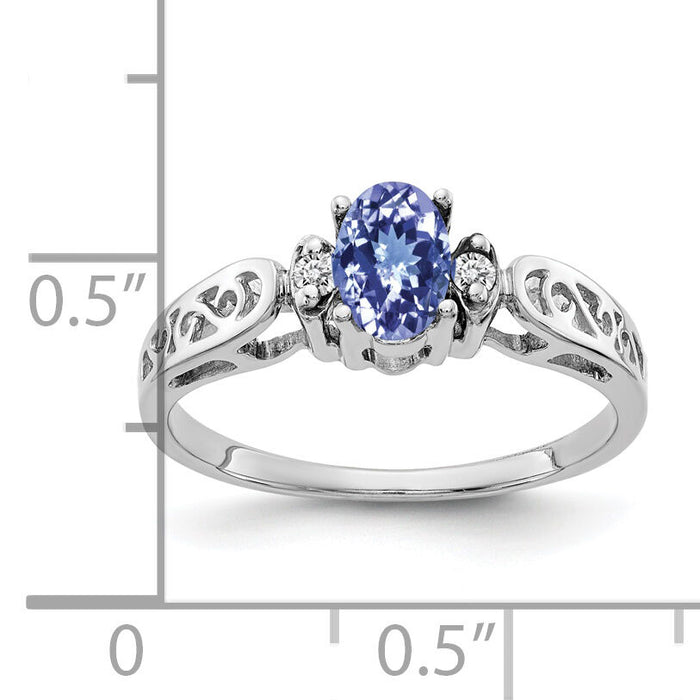 14k White Gold 6x4mm Oval Tanzanite AA Diamond ring-X9735T/AA