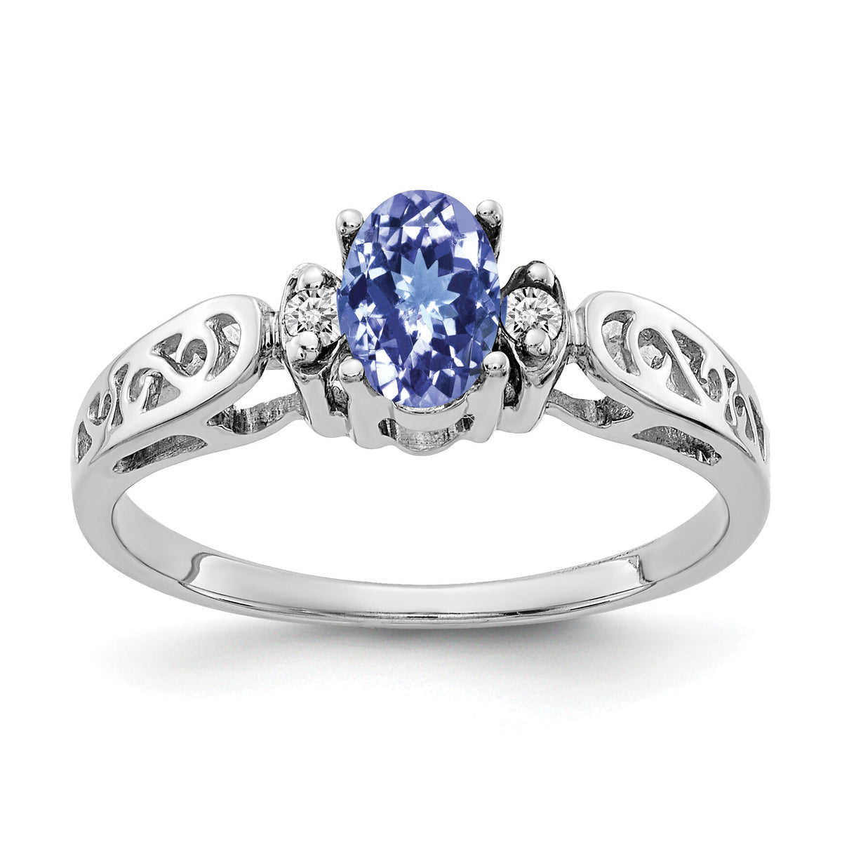 14k White Gold 6x4mm Oval Tanzanite AA Diamond ring-X9735T/AA