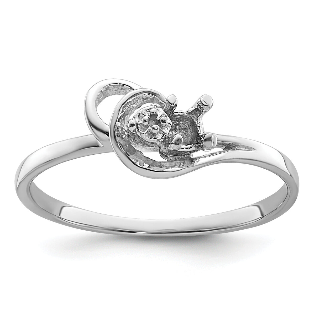 14k White Gold Polished .004ct. Diamond & 3mm Round Gemstone Ring Mounting-X9739
