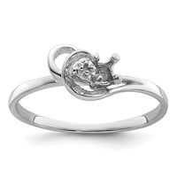 14k White Gold Polished .004ct. Diamond & 3mm Round Gemstone Ring Mounting-X9739