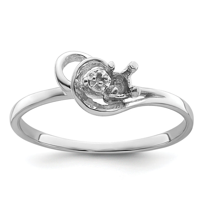 14k White Gold Polished .004ct. Diamond & 3mm Round Gemstone Ring Mounting-X9739