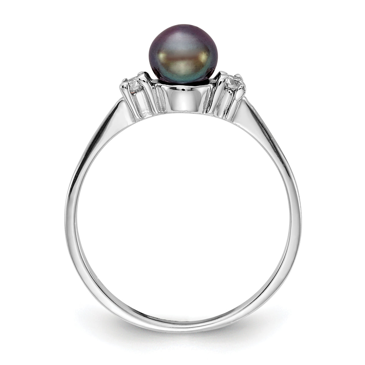 14k White Gold 5mm Black FW Cultured Pearl AA Diamond Ring-X9742BP/AA