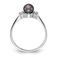 14k White Gold 5mm Black FW Cultured Pearl AA Diamond Ring-X9742BP/AA