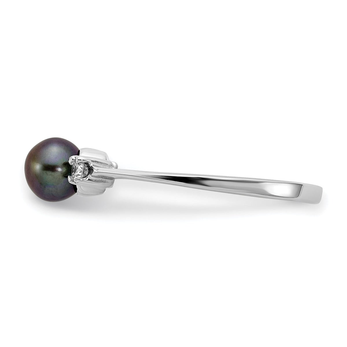 14k White Gold 5mm Black FW Cultured Pearl AA Diamond Ring-X9742BP/AA