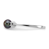 14k White Gold 5mm Black FW Cultured Pearl AA Diamond Ring-X9742BP/AA