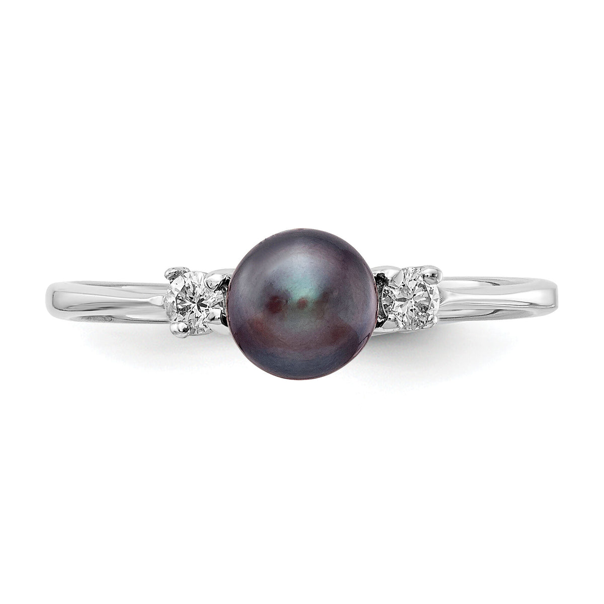14k White Gold 5mm Black FW Cultured Pearl AA Diamond Ring-X9742BP/AA