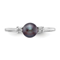14k White Gold 5mm Black FW Cultured Pearl AA Diamond Ring-X9742BP/AA