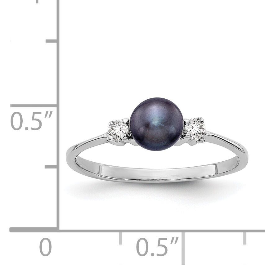 14k White Gold 5mm Black FW Cultured Pearl AA Diamond Ring-X9742BP/AA