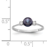 14k White Gold 5mm Black FW Cultured Pearl AA Diamond Ring-X9742BP/AA