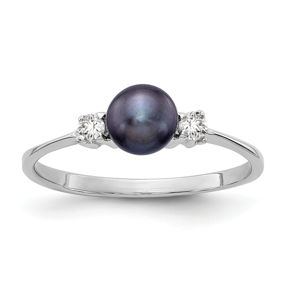 14k White Gold 5mm Black FW Cultured Pearl AA Diamond Ring-X9742BP/AA