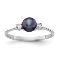 14k White Gold 5mm Black FW Cultured Pearl AA Diamond Ring-X9742BP/AA
