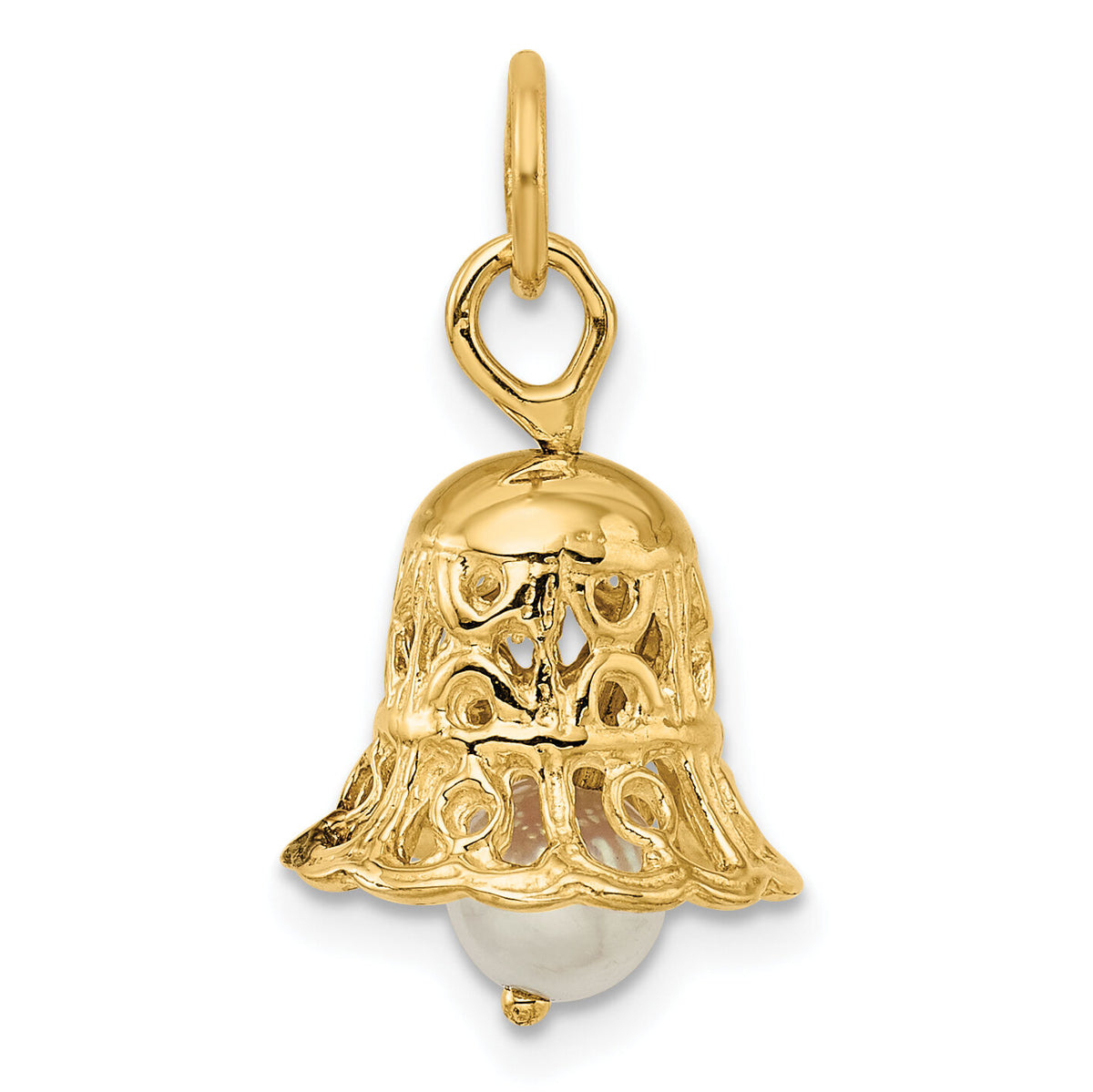 14k 3D Wedding Bell w/ Fresh Water Cultured Pearl Charm-XAC278