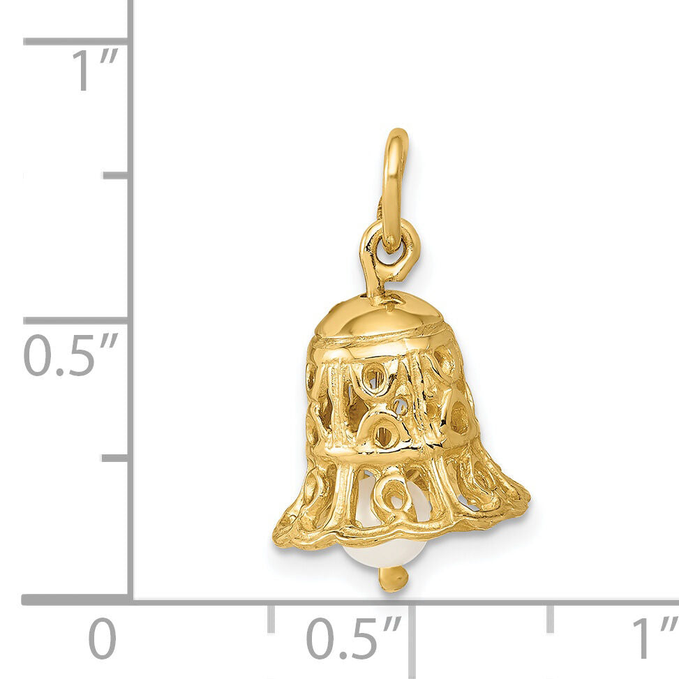 14k 3D Wedding Bell w/ Fresh Water Cultured Pearl Charm-XAC278