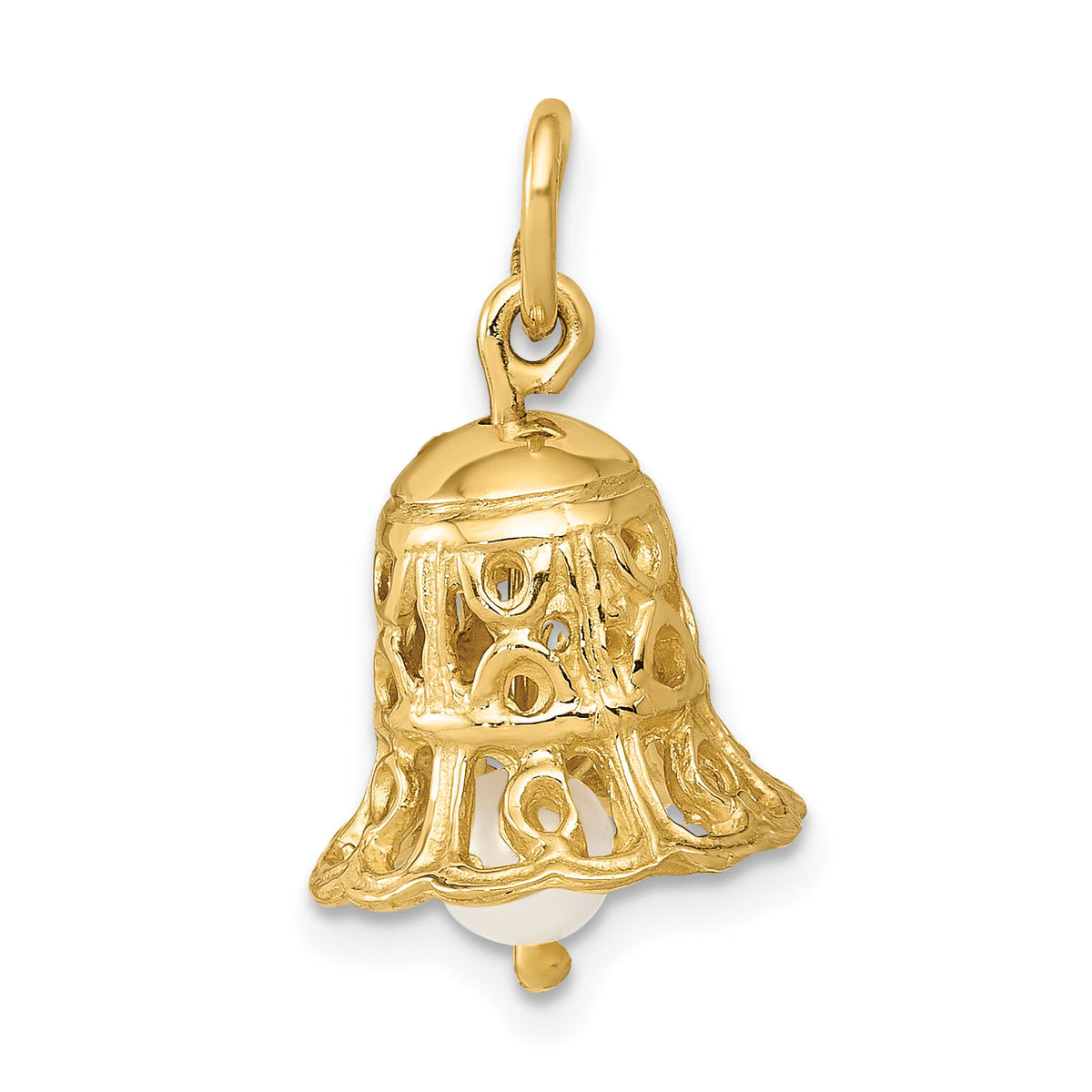 14k 3D Wedding Bell w/ Fresh Water Cultured Pearl Charm-XAC278