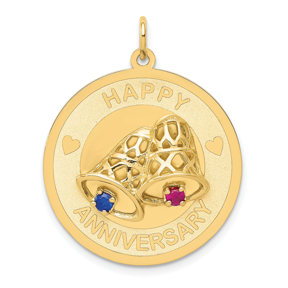 14K HAPPY ANNIVERSARY Blue and Red CZ w/ Bells Charm-XAC593