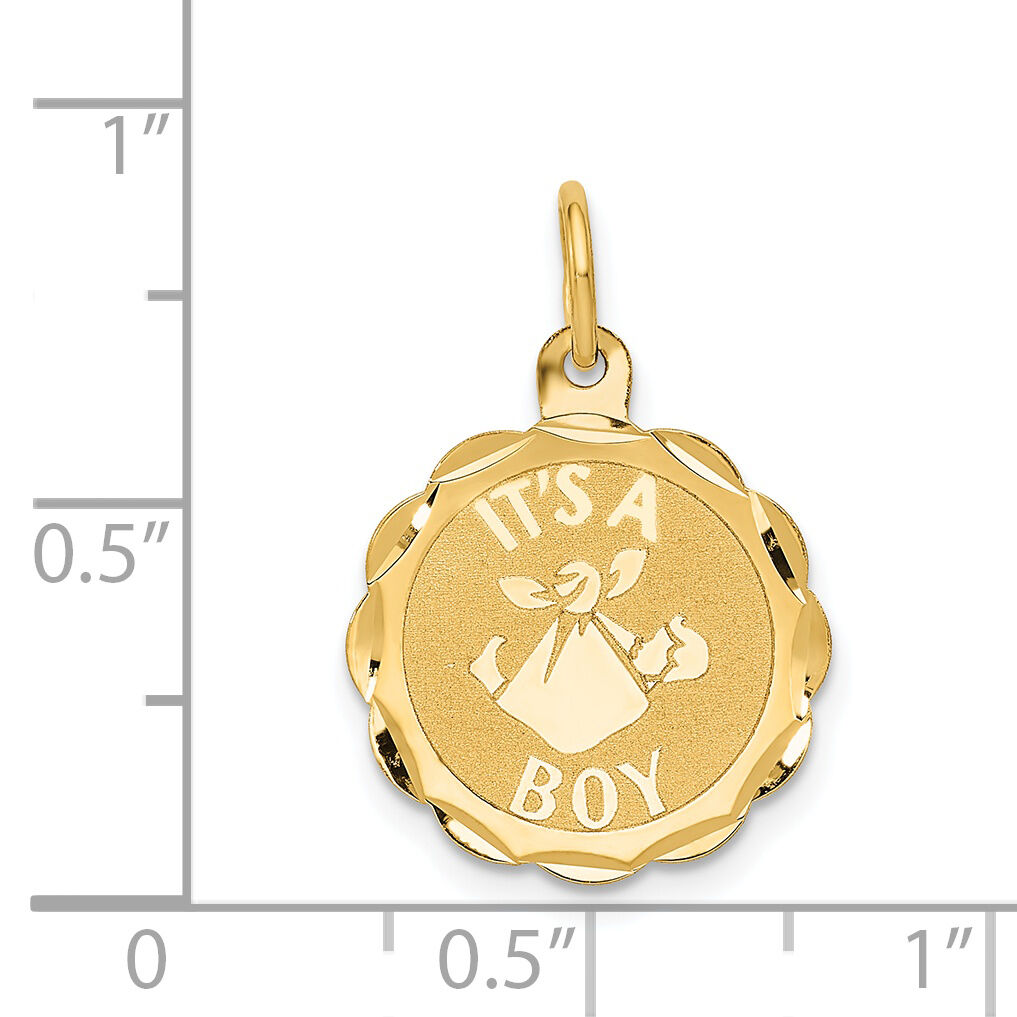 14k Polished ITâ€™S A BOY Scalloped Disc Charm-XAC6