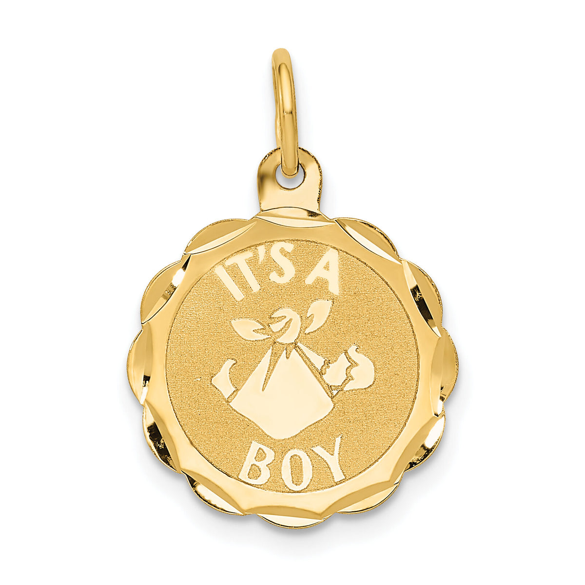 14k Polished ITâ€™S A BOY Scalloped Disc Charm-XAC6