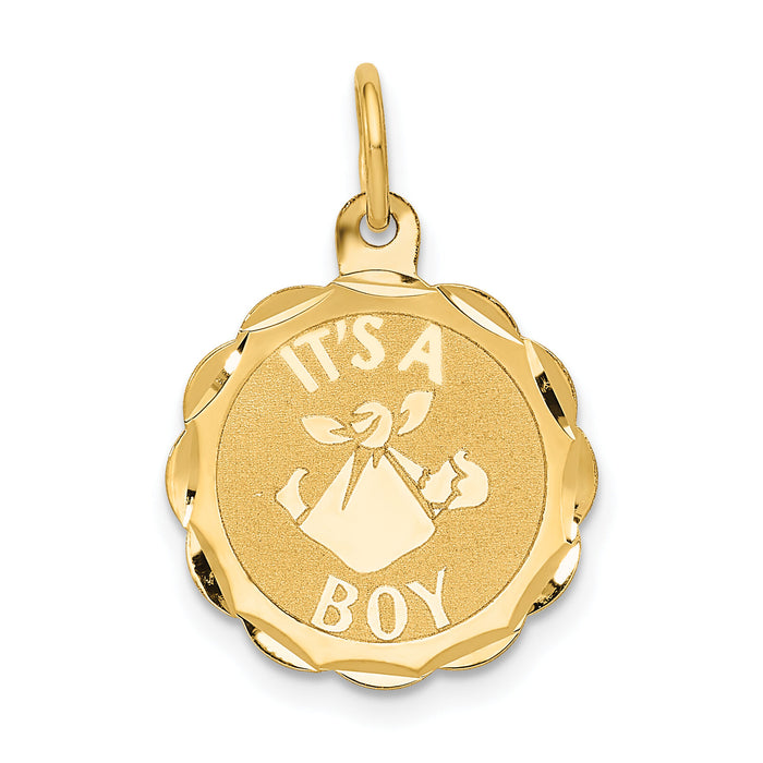 14k Polished ITâ€™S A BOY Scalloped Disc Charm-XAC6