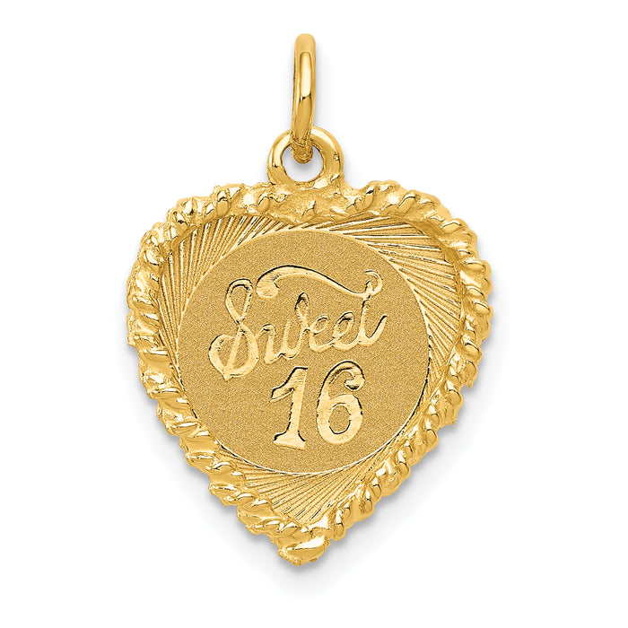 14K SWEET Sixteen Heart Charm-XAC754