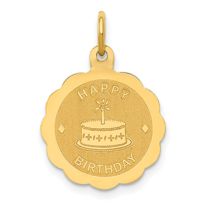14K Polished Satin Engraveable HAPPY BIRTHDAY Charm-XAC758