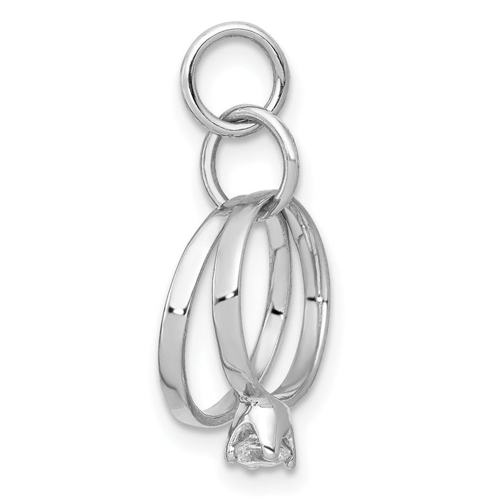14k White Gold Polished 3D CZ Wedding Rings Charm-XAC898