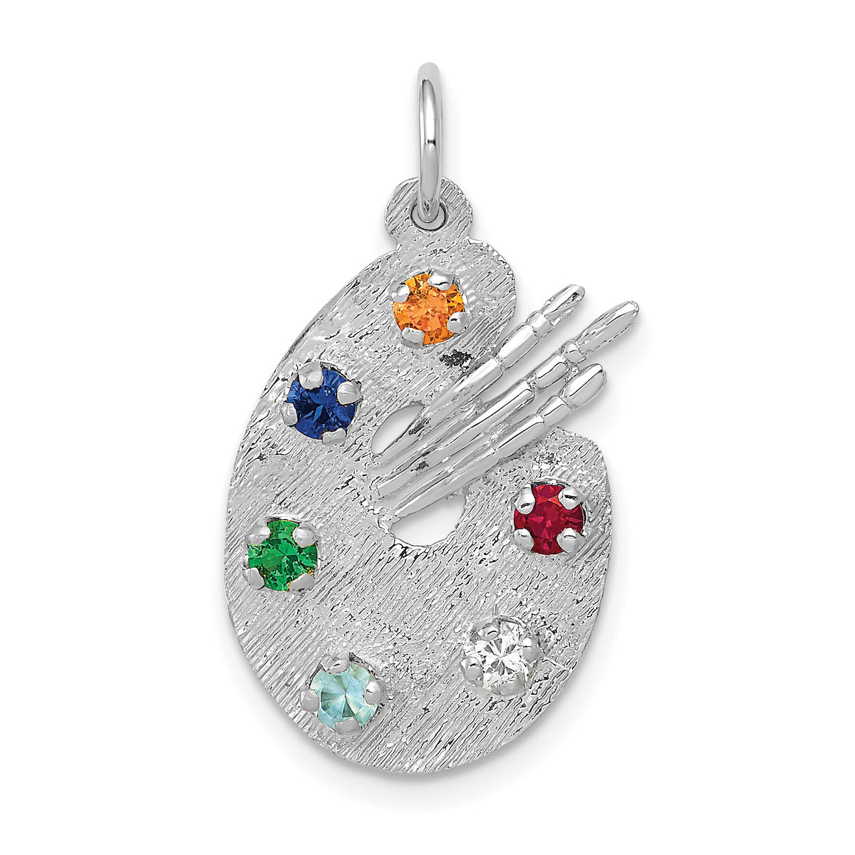 14k White Gold Artist Palette with CZ Stones Charm-XAC933