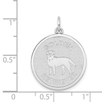 14k White Gold Polished Engravable Golden Retriever Disc Charm-XAC985