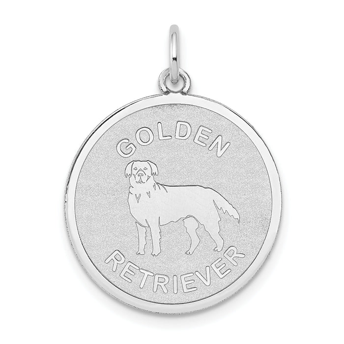 14k White Gold Polished Engravable Golden Retriever Disc Charm-XAC985
