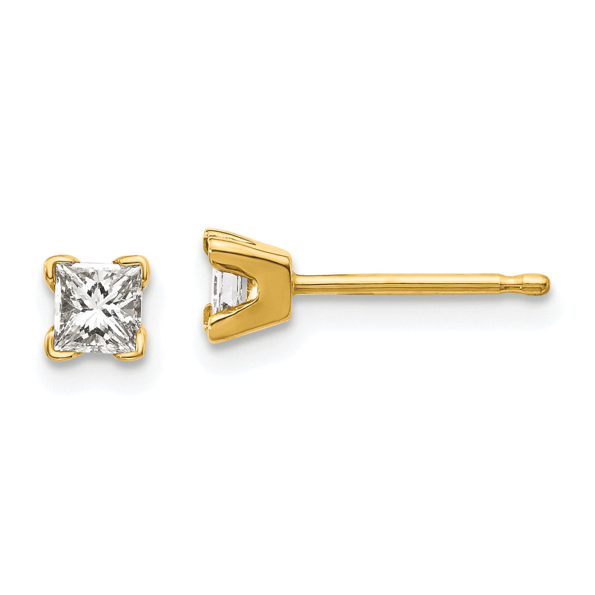 14k AA Quality Complete Princess-cut Diamond Stud Earrings-XAP3AA