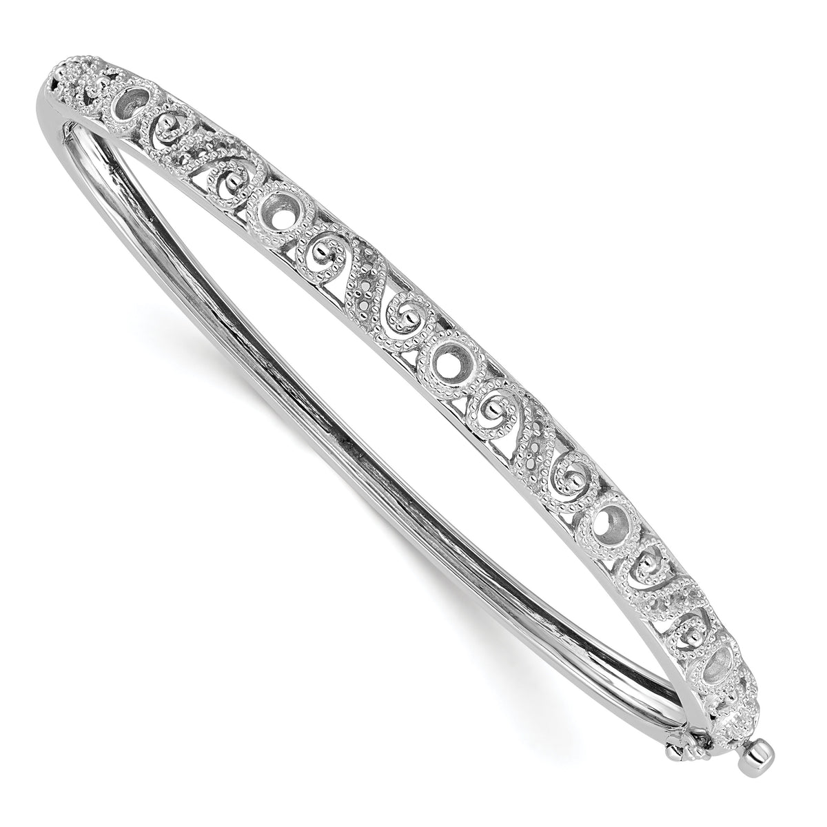 14k White Gold Hinged Swirl Design Bangle Mounting-XB187