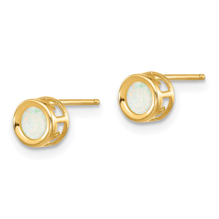 14k 4mm Round Bezel October/Opal Post Earrings-XBE10