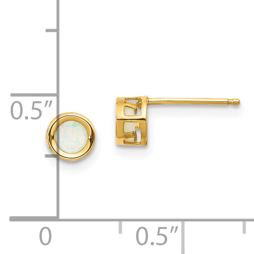 14k 4mm Round Bezel October/Opal Post Earrings-XBE10