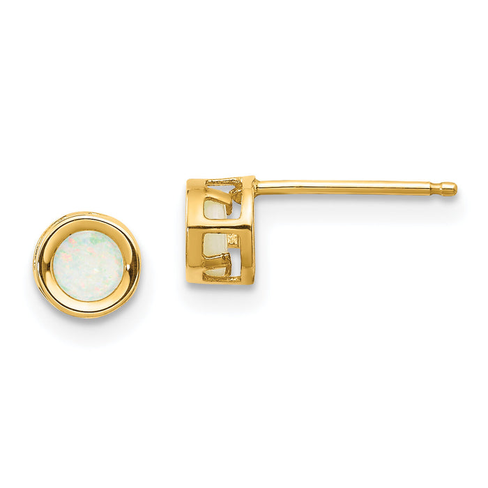 14k 4mm Round Bezel October/Opal Post Earrings-XBE10