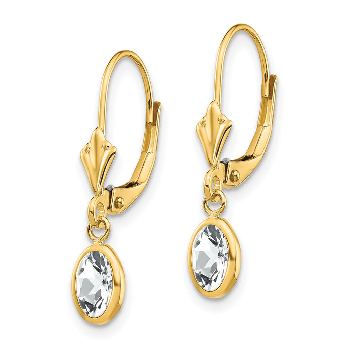 14k 6x4 Oval Bezel April/White Topaz Leverback Earrings-XBE100