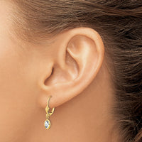 14k 6x4 Oval Bezel April/White Topaz Leverback Earrings-XBE100