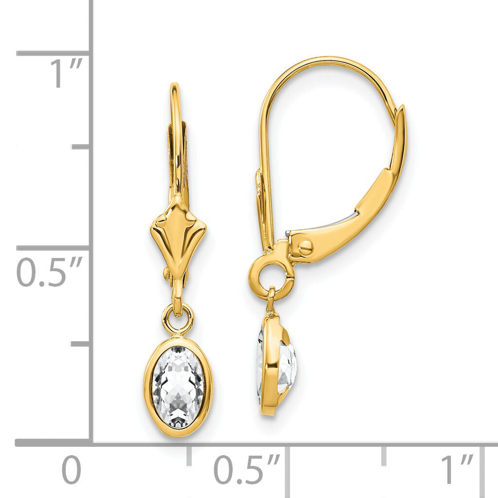 14k 6x4 Oval Bezel April/White Topaz Leverback Earrings-XBE100