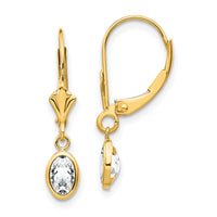 14k 6x4 Oval Bezel April/White Topaz Leverback Earrings-XBE100