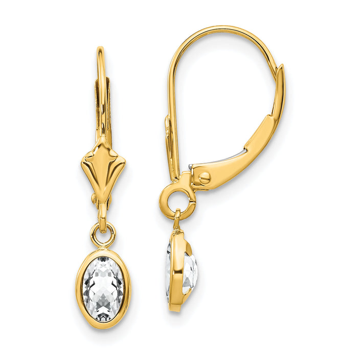 14k 6x4 Oval Bezel April/White Topaz Leverback Earrings-XBE100