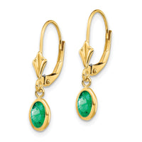 14k 6x4 Oval Bezel May/Emerald Leverback Earrings-XBE101