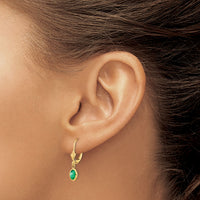 14k 6x4 Oval Bezel May/Emerald Leverback Earrings-XBE101
