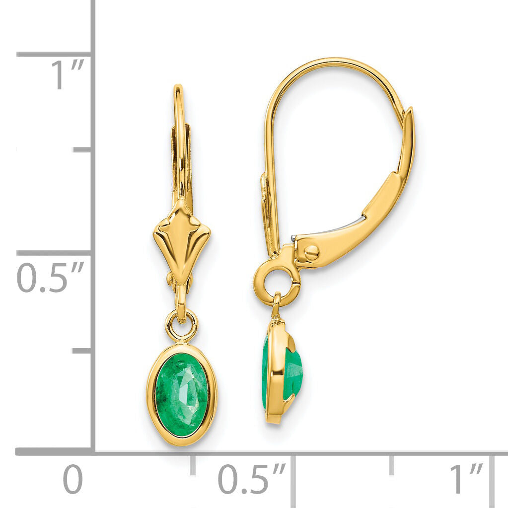 14k 6x4 Oval Bezel May/Emerald Leverback Earrings-XBE101