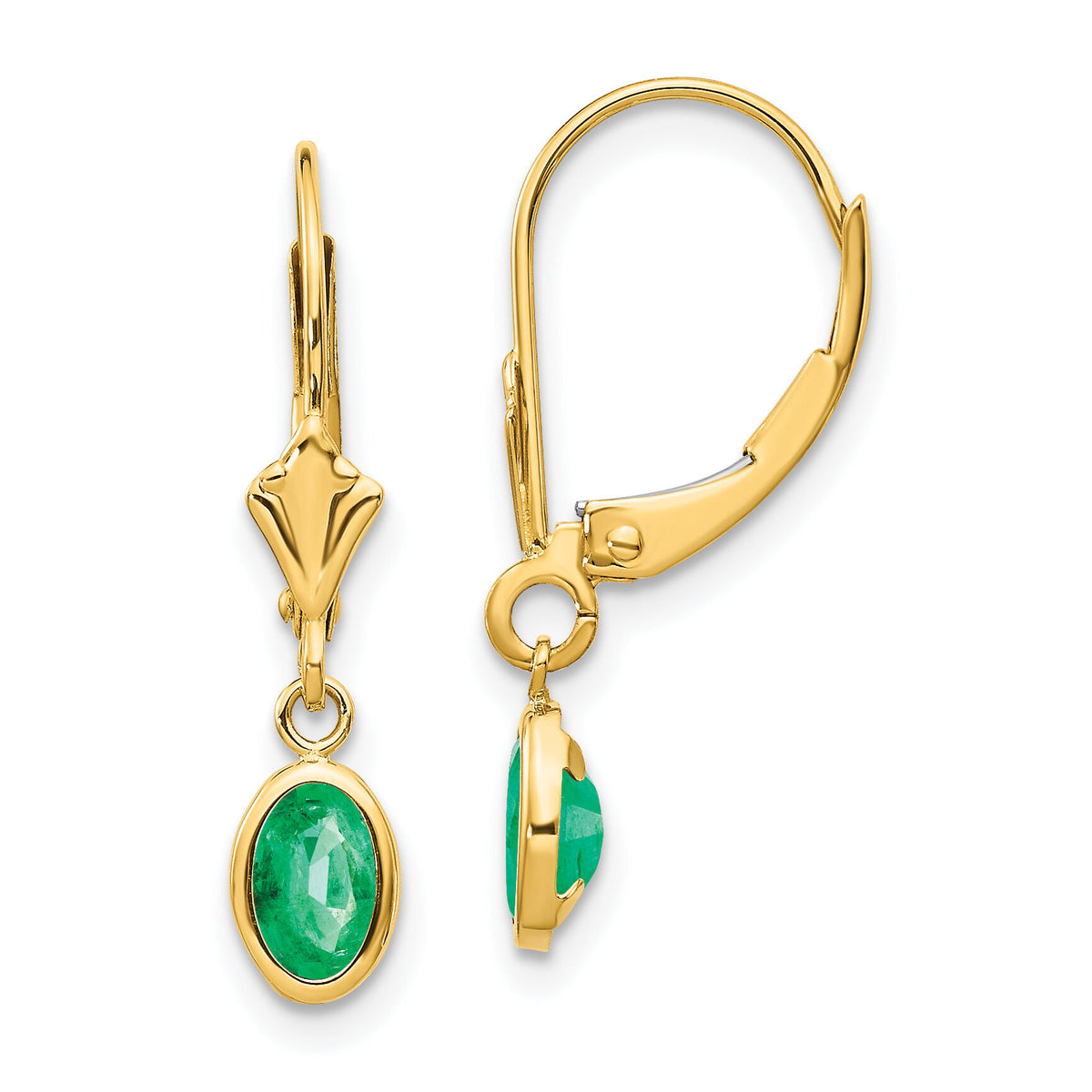 14k 6x4 Oval Bezel May/Emerald Leverback Earrings-XBE101