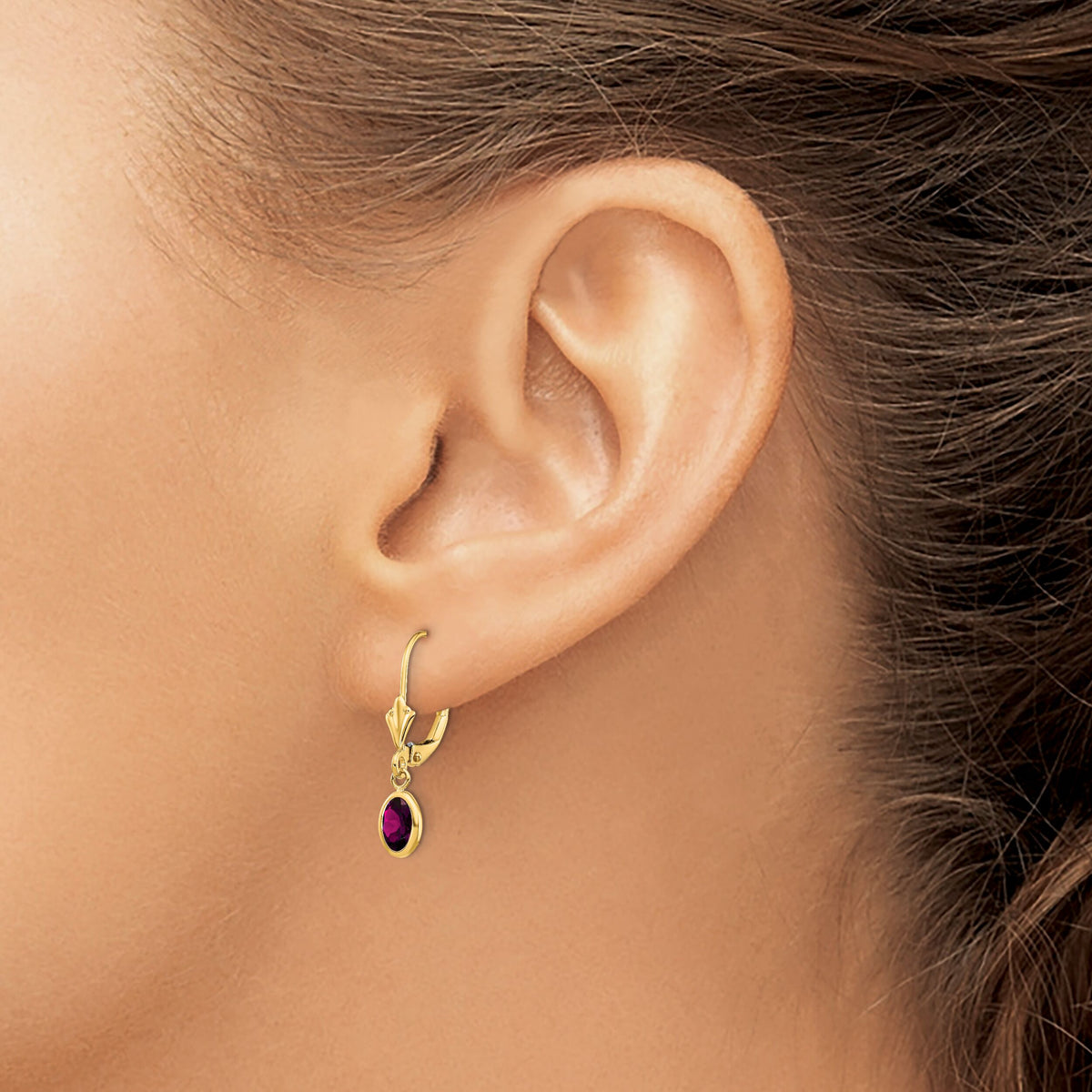 14k 6x4 Oval Bezel June/Rhodolite Leverback Earrings-XBE102